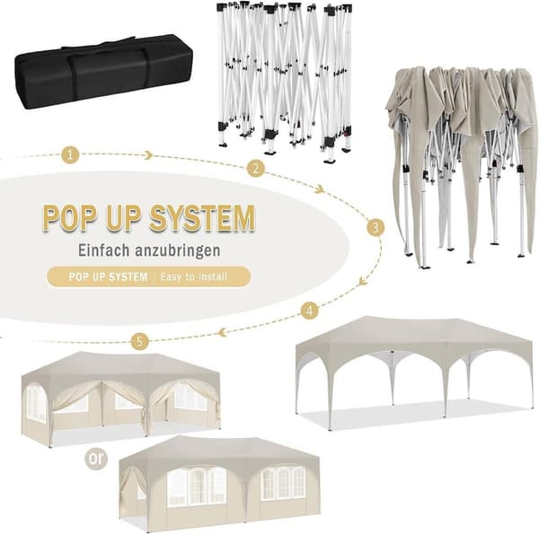 Rootz Garden Gazebo 3x6m - Ulkokatos - Pop Up -teltta - UV-suoja - Vettä hylkivä - 250-254-258cm - Täydelliset tarvikkeet