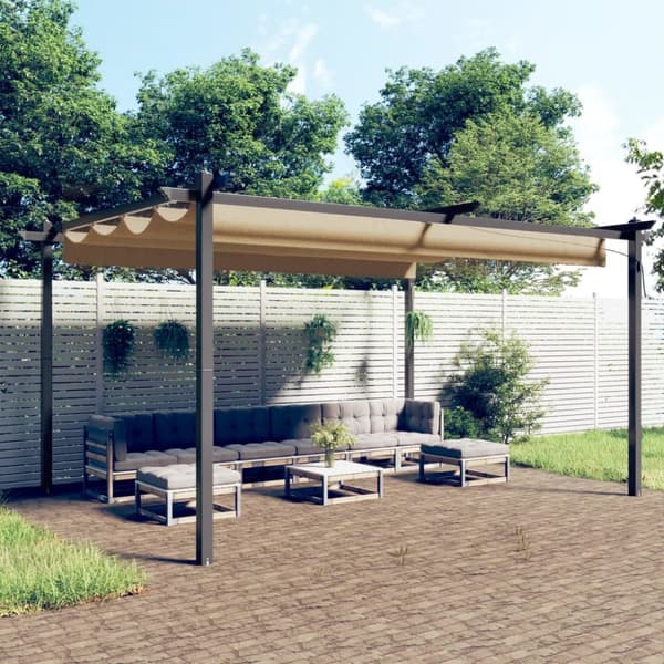 Paviljong med infällbart tak 4x3 m taupe