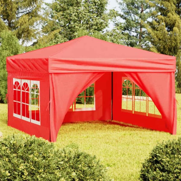 Hopfällbart partytält med sidoväggar röd 3x3 m