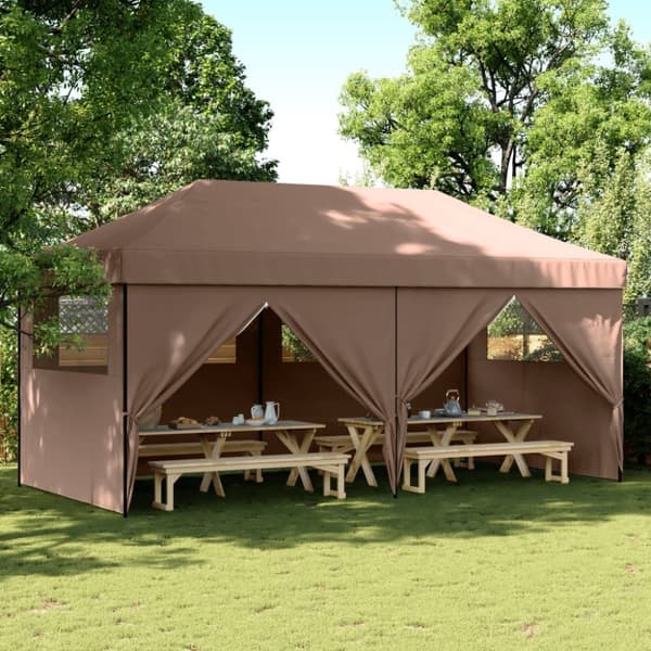 Pop-Up hopfällbart partytält med 4 sidoväggar brun