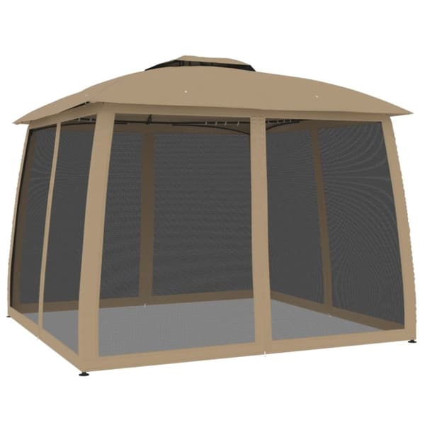 Paviljong med dubbelt tak & nätväggar taupe 2,93x2,93 m stål