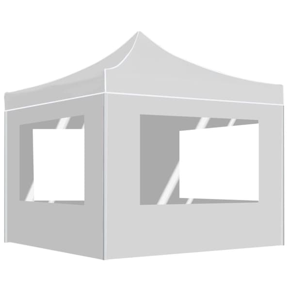 Hopfällbart partytält med väggar aluminium 3x3 m vit