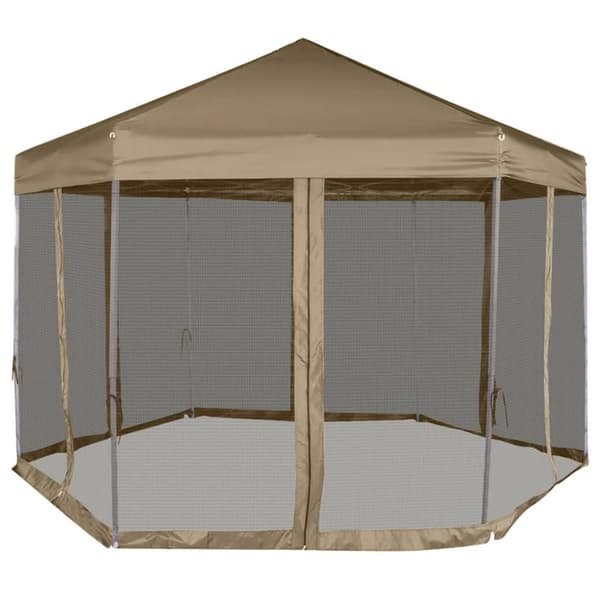Pop-Up tält sexkantigt med sidoväggar 3,6x3,1 m taupe 220g/m²