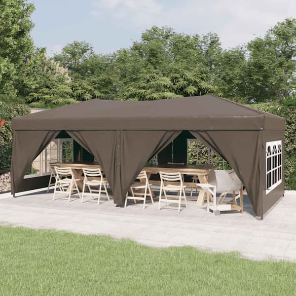 Hopfällbart partytält med sidoväggar taupe 3x6 m