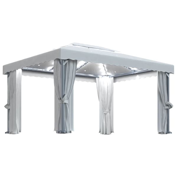 Paviljong med draperi och ljusslinga LED 4x3 m gräddvit