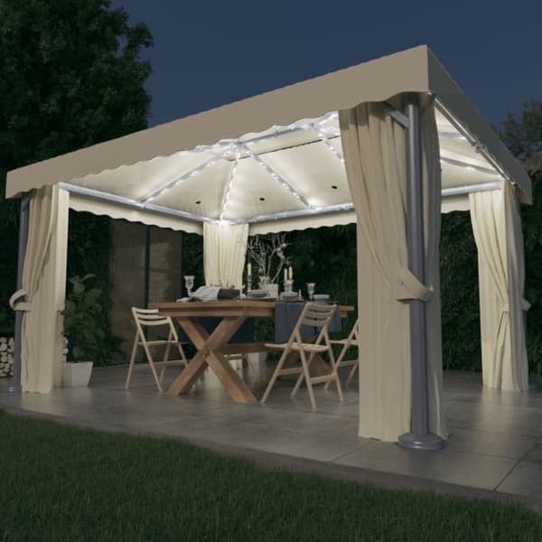 Paviljong med draperi och ljusslinga LED 4x3 m gräddvit
