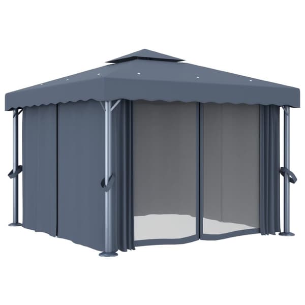 Paviljong med draperi 3x3 m antracit aluminium