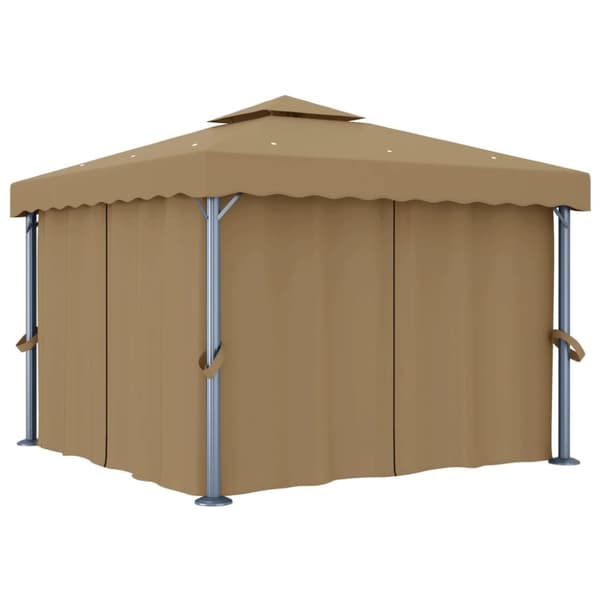 Paviljong med draperi 3x3 m taupe aluminium