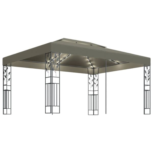 Paviljong dubbla tak och ljusslinga LED 3x4 m taupe