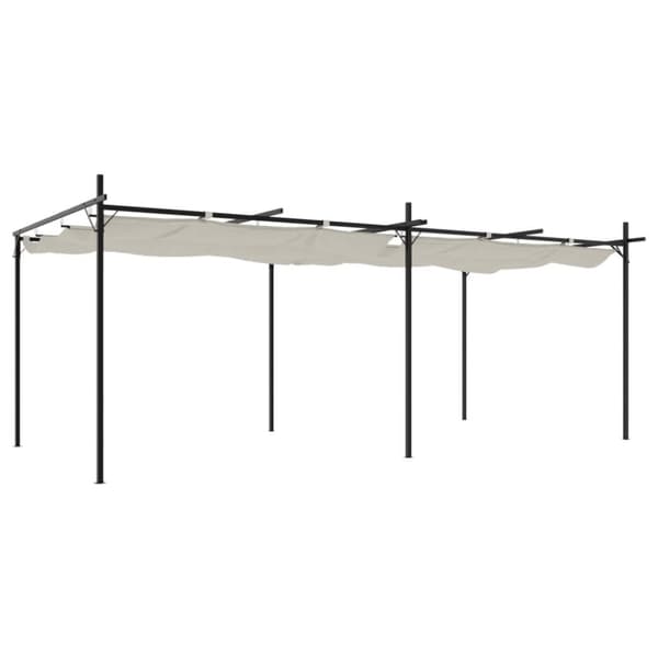 Pergola med infällbart tak gräddvit 589x292x230 cm