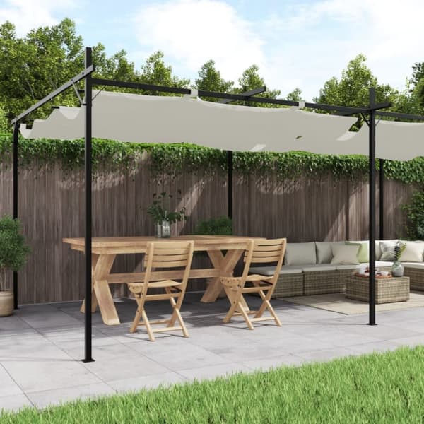 Pergola med infällbart tak gräddvit 589x292x230 cm