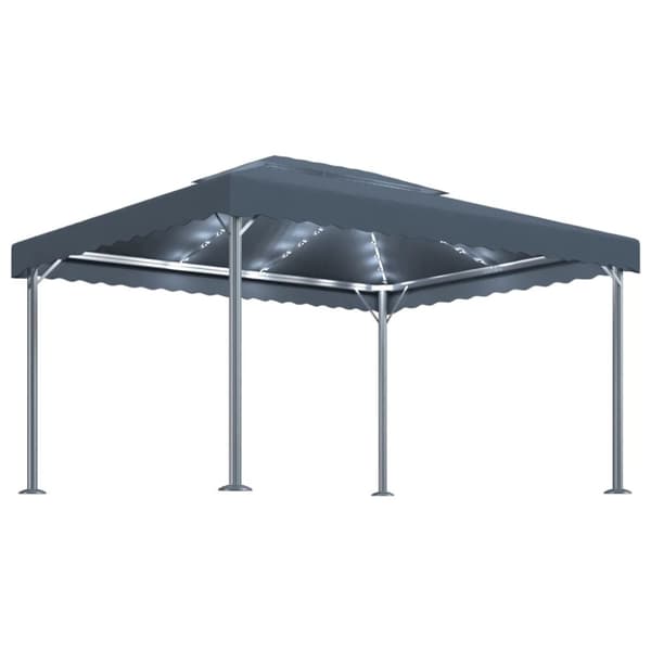 Paviljong med ljusslinga LED 400x300 cm antracit aluminium