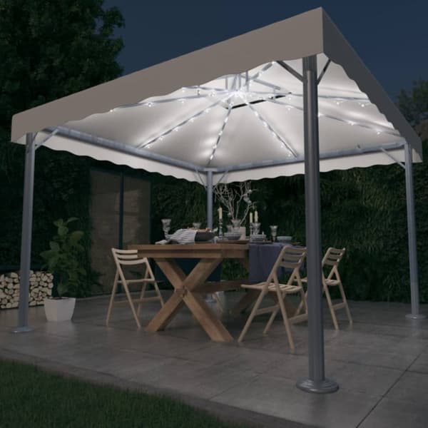 Paviljong med ljusslinga LED 300x300 cm gräddvit aluminium