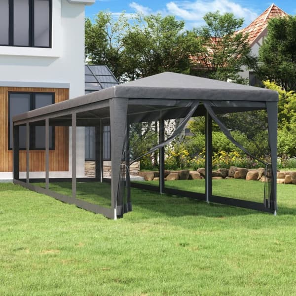 Partytält med 10 sidoväggar i nät 3x12 m HDPE antracit