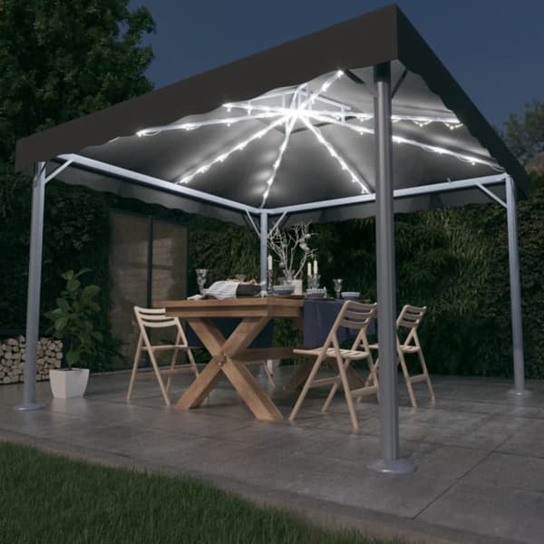 Paviljong med ljusslinga LED 300x300 cm antracit aluminium