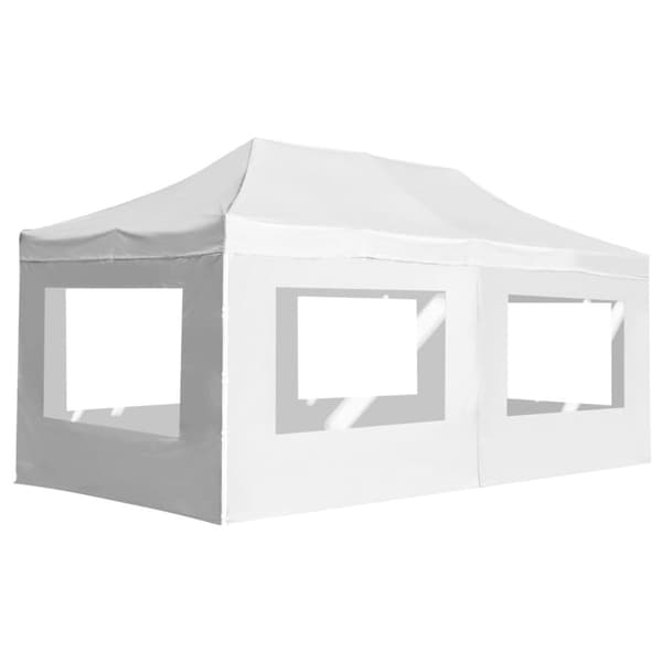 Hopfällbart partytält med väggar aluminium 6x3 m vit