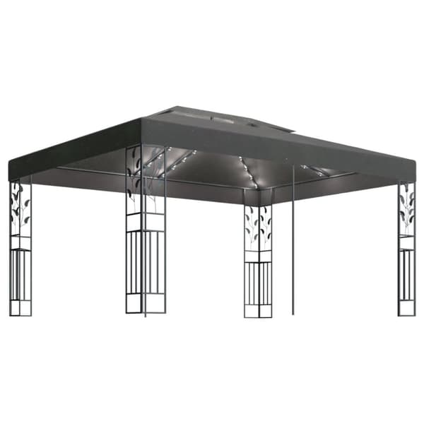 Paviljong med dubbeltak och ljusslinga LED 3x4 m antracit