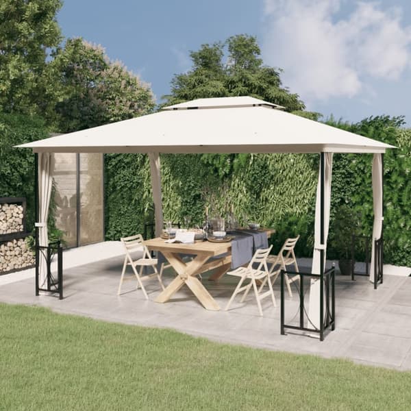 Paviljong med draperier och dubbelt tak 3x4 m gräddvit