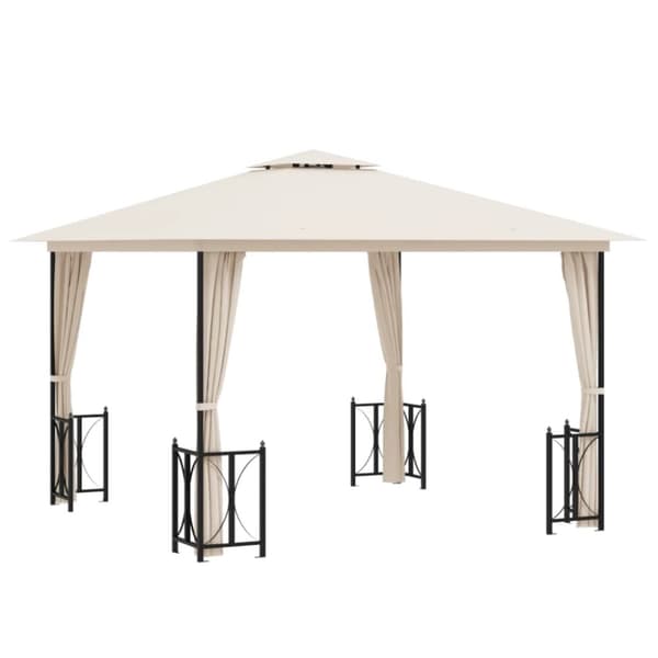 Paviljong med draperier och dubbelt tak 3x3 m gräddvit