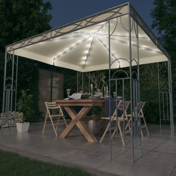 Paviljong med ljusslinga LED 300x300 cm gräddvit