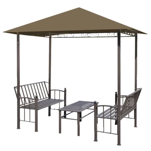 Paviljong med bord och bänkar 2,5x1,5x2,4 m taupe 180 g/m²