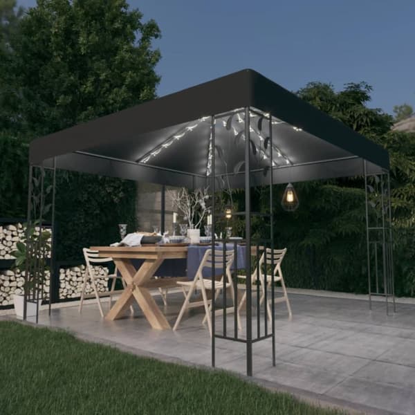 Paviljong med ljusslinga LED 3x3 m antracit