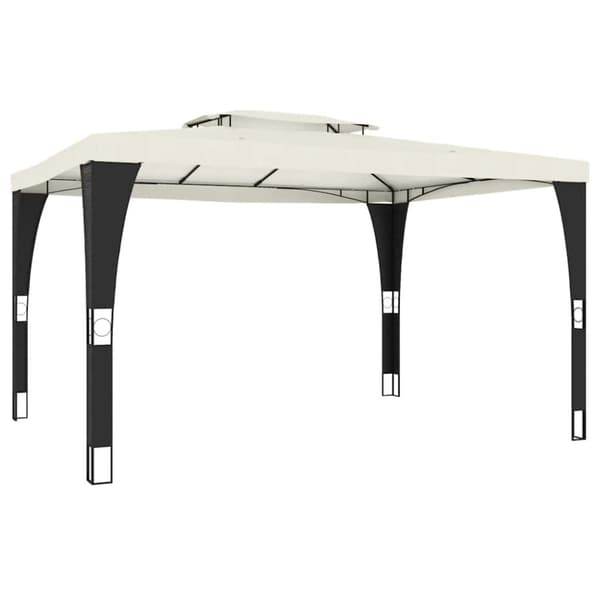 Paviljong med dubbelt tak gräddvit 3,98x2,98 m stål
