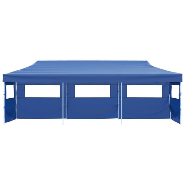 Pop-Up hopfällbart partytält med 5 sidoväggar blå 3x9 m