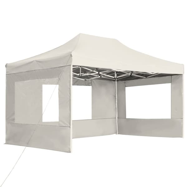 Hopfällbart partytält med väggar aluminium 4,5x3 m gräddvit