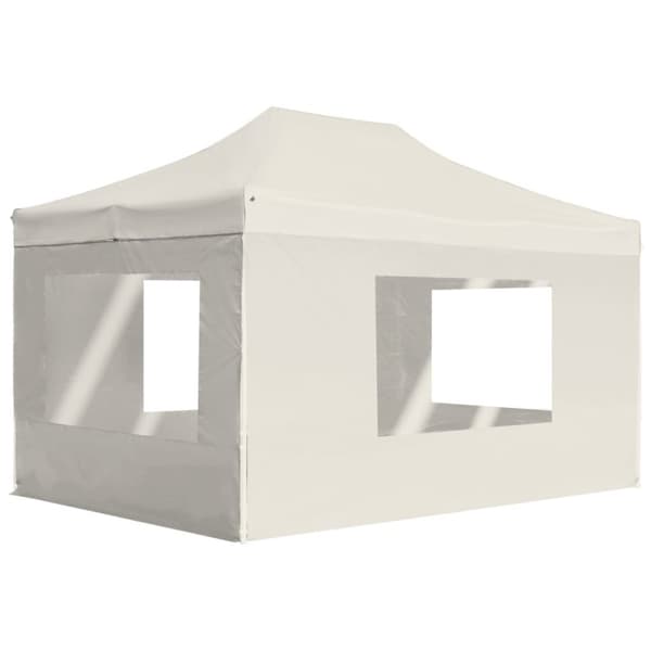 Hopfällbart partytält med väggar aluminium 4,5x3 m gräddvit