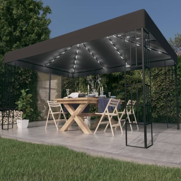 Paviljong med ljusslinga LED 3x4 m antracit
