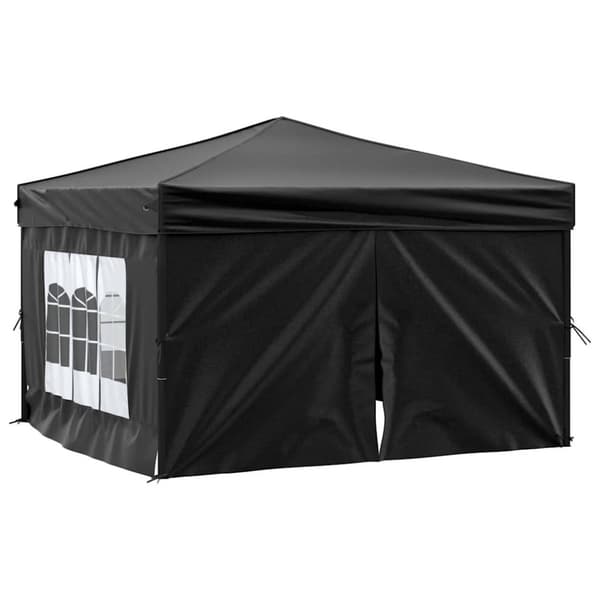 Hopfällbart partytält med sidoväggar svart 3x3 m