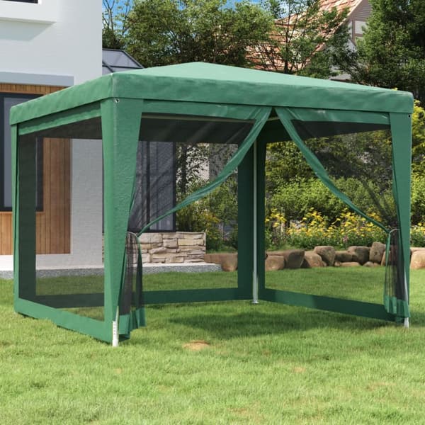 Partytält med 4 sidoväggar i nät 3x3 m HDPE grön