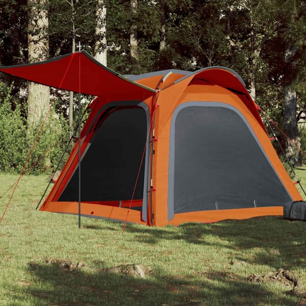 Campingtält 4 personer grå och orange snabbrest vattentätt