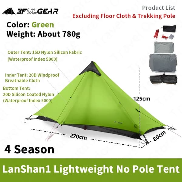 Ultralight-leirintäteltta, vedenpitävä 15D nylon, 4-kauden muotoilu,LANSHAN1 15D 4Season-b