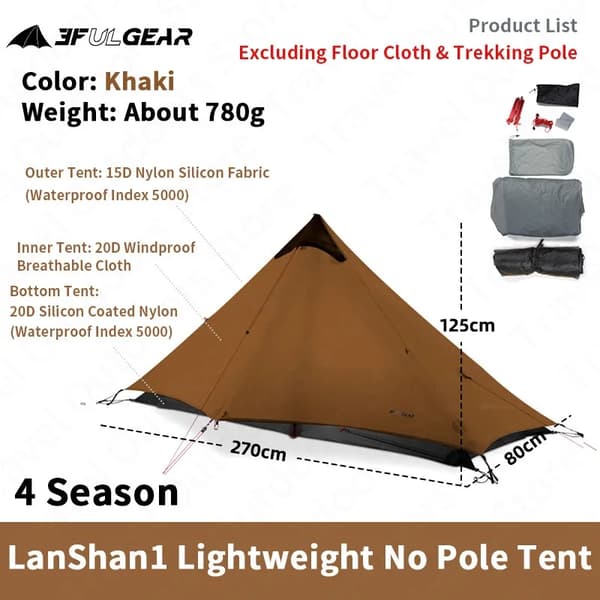 Ultralight-leirintäteltta, vedenpitävä 15D nylon, 4-kauden muotoilu,LANSHAN1 15D 4Season-b