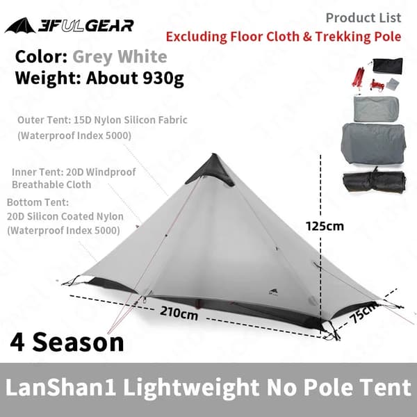 Ultralight-leirintäteltta, vedenpitävä 15D nylon, 4-kauden muotoilu,LANSHAN1 15D 4Season-b
