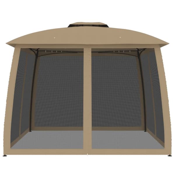 Paviljong med dubbelt tak & nätväggar taupe 2,93x2,93 m stål