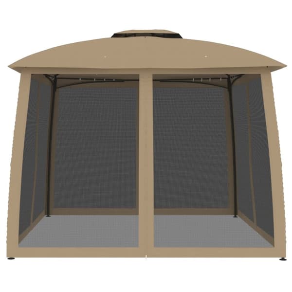 Paviljong med dubbelt tak & nätväggar taupe 2,93x2,93 m stål