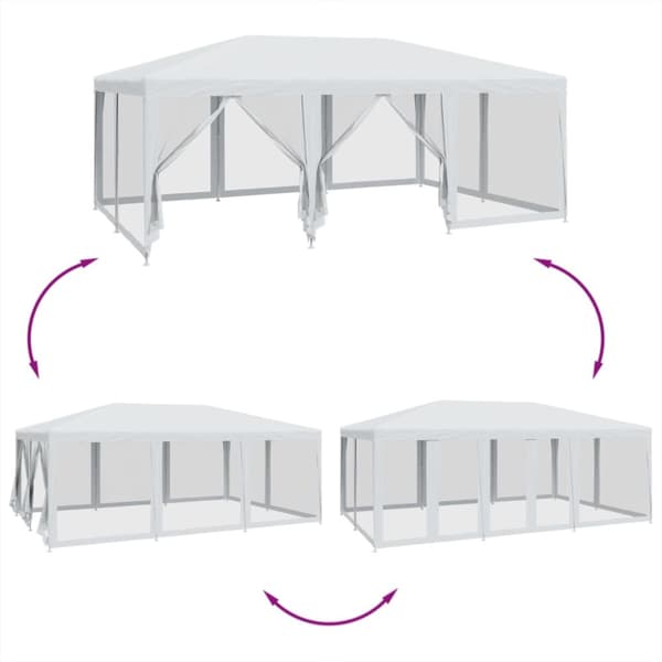 Partytält med 10 sidoväggar i nät 6x4 m HDPE vit