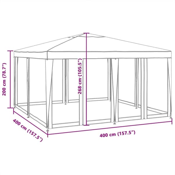Juhlateltta 8 Verkkoseinät Antrasiitti 4x4 m HDPE