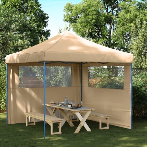 Pop-Up hopfällbart partytält med 2 sidoväggar beige