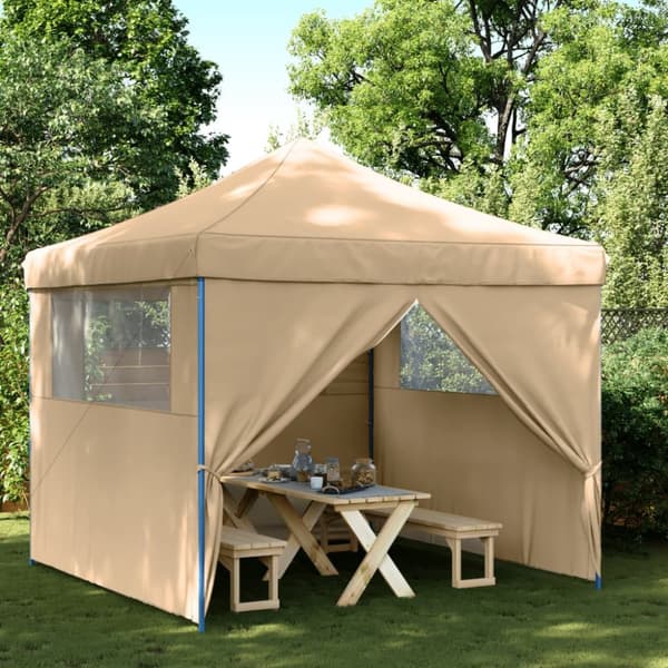 Pop-Up hopfällbart partytält med 4 sidoväggar beige