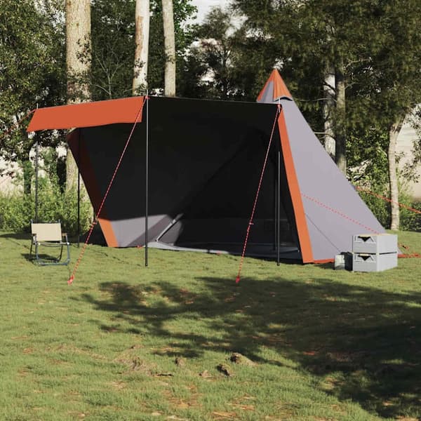 vidaXL Familietelt tipi for 6 personer grå og oransje vanntett