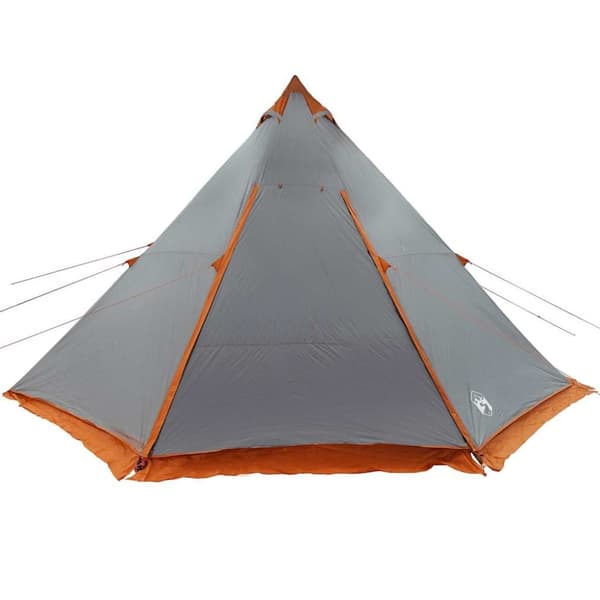 vidaXL Familietelt tipi for 6 personer grå og oransje vanntett