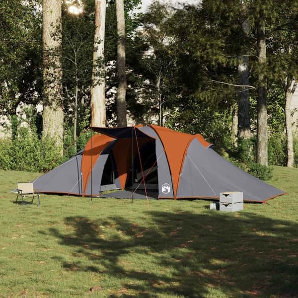 vidaXL Kuppeltelt for camping 6 personer grå og oransje vanntett