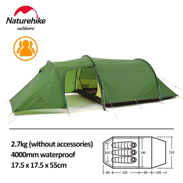 Camping Tunnel Tält, Rymlig för 4 Personer, Hållbar Vattentät Design,3 Person - 20D