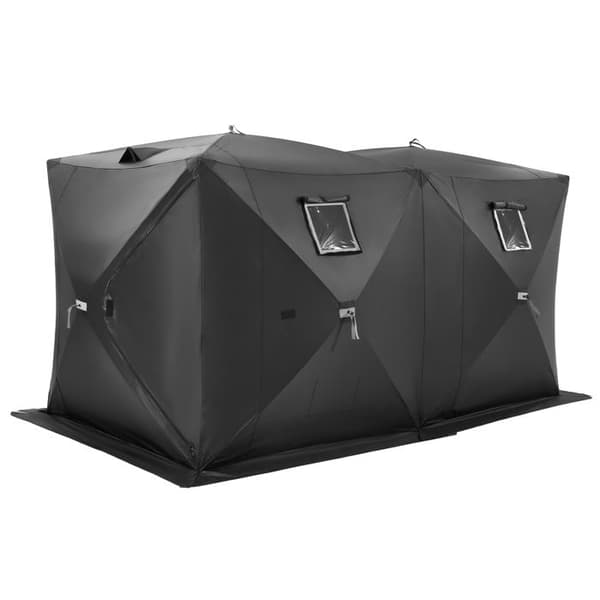 Isfiskeskydd-VEVOR-3,6 x 1,8 x 2 m-Bärbart Pop Up-fisketält-Värmeisolerat-för vinterfiske-Svart