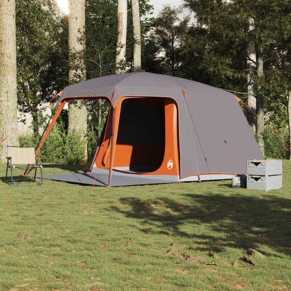 vidaXL 5-personers campingtelt med fortelt vandtæt kuppel grå&orange