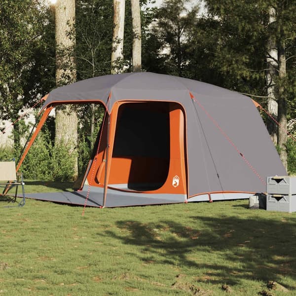vidaXL 5-personers campingtelt med fortelt vandtæt kuppel grå&orange